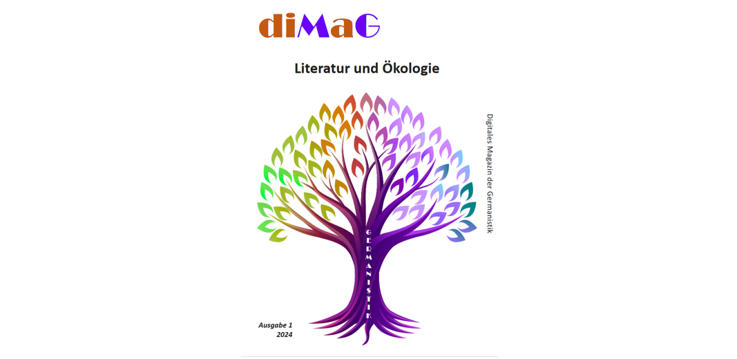 Görselde diMaG dergisinin kapağı yer almaktadır. Literatur ve Ökologie alt başlığı mevcuttur. Ausgabe 1 2024 yazmaktadır ve görsel olarak renkli bir ağaç vardır.